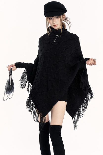 Vintage Knit Turtleneck Cape Cardigan