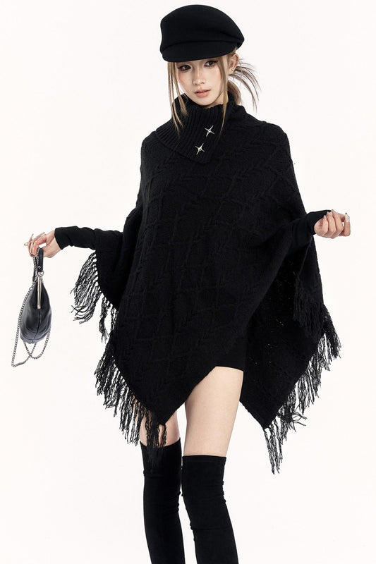 Vintage Knit Turtleneck Cape Cardigan