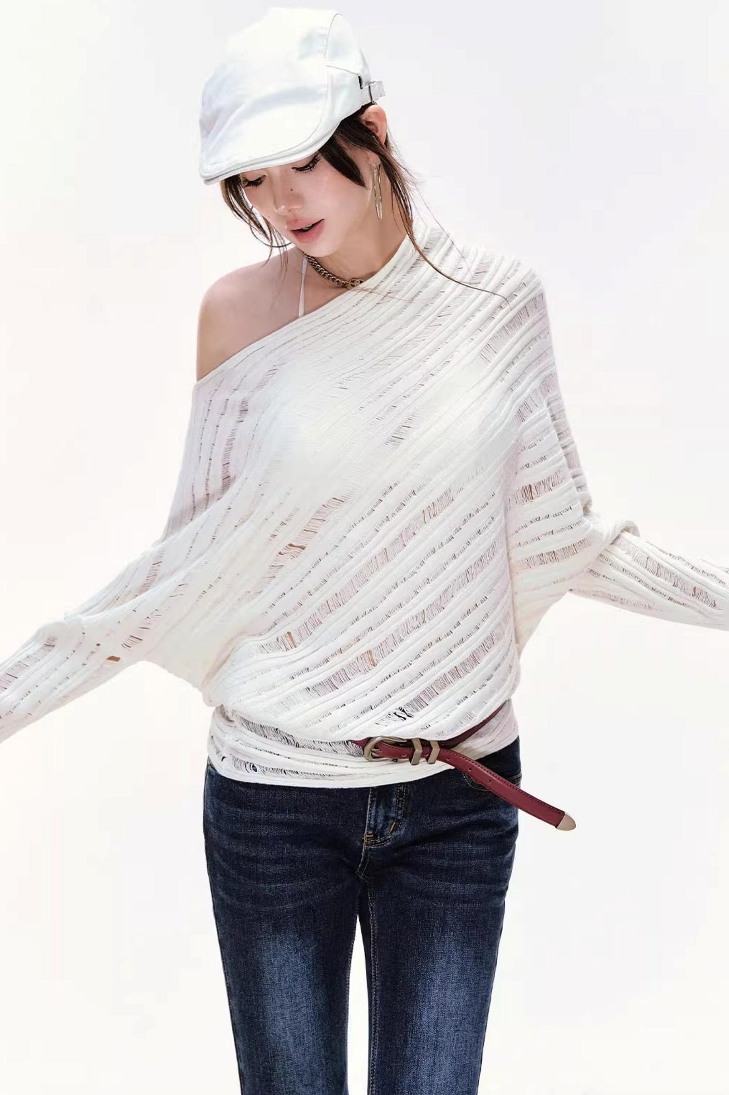 One-Shoulder Knitted Sweater