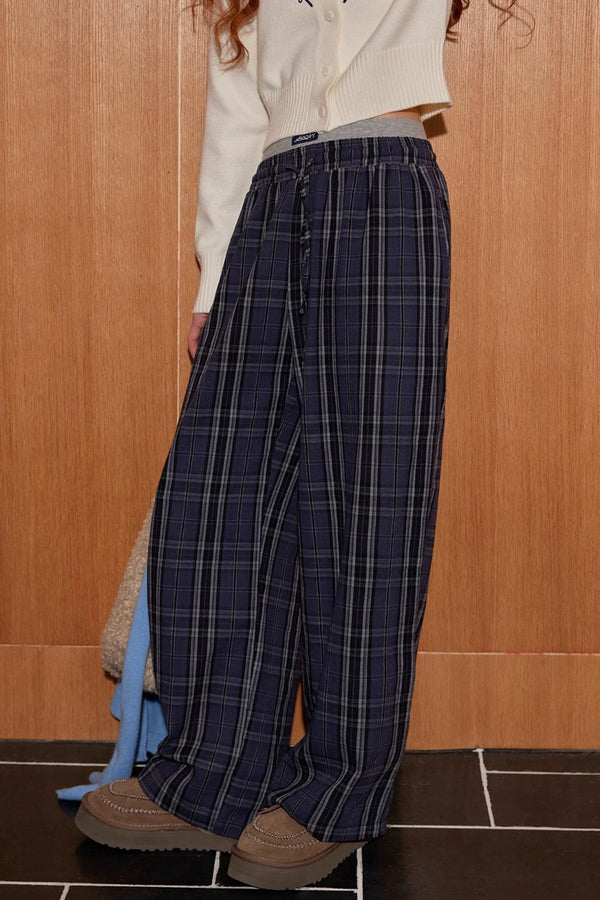 Plaid Double-Waistband Pants