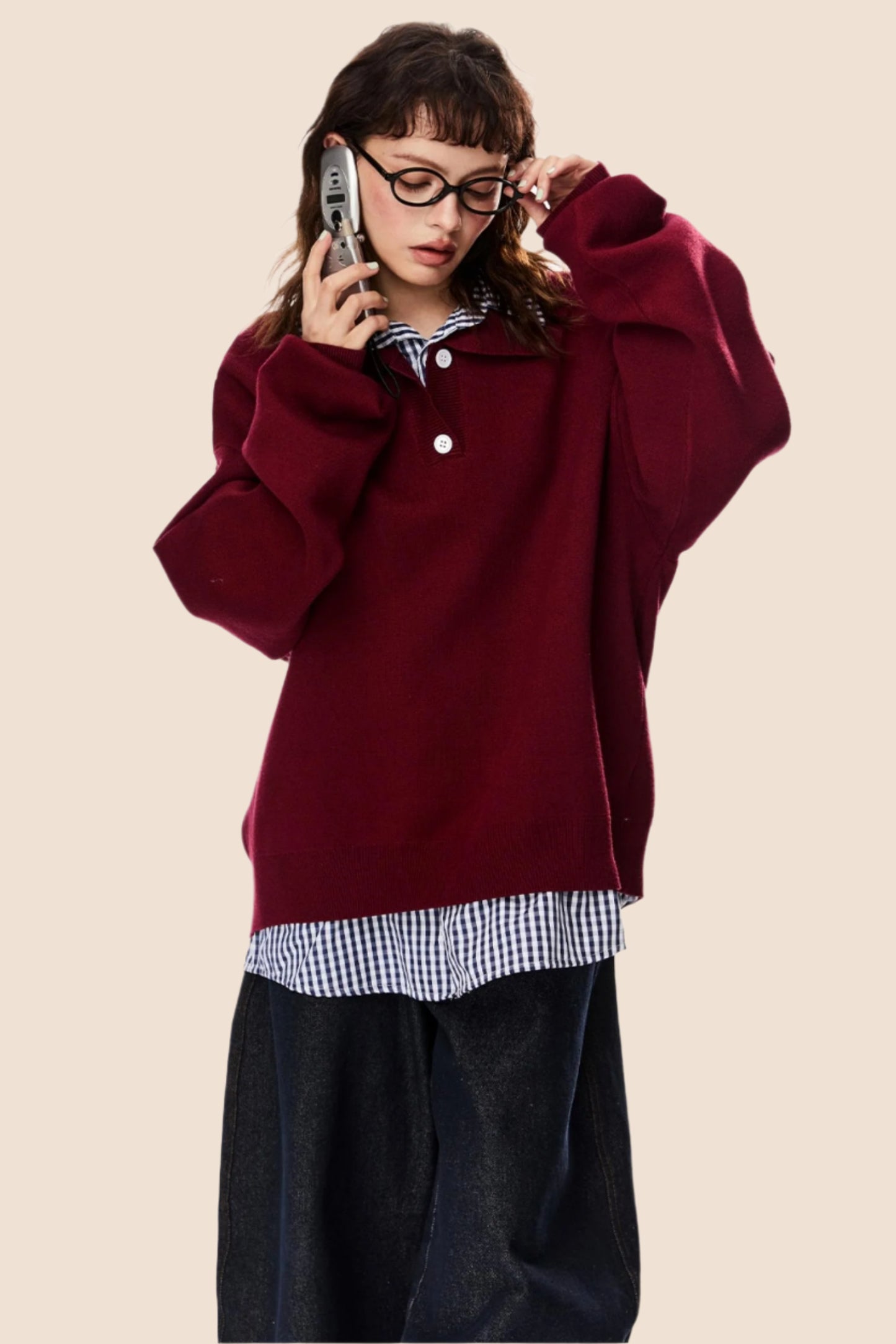 American Loose Fit Polo Sweater Top