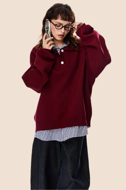 American Loose Fit Polo Sweater Top