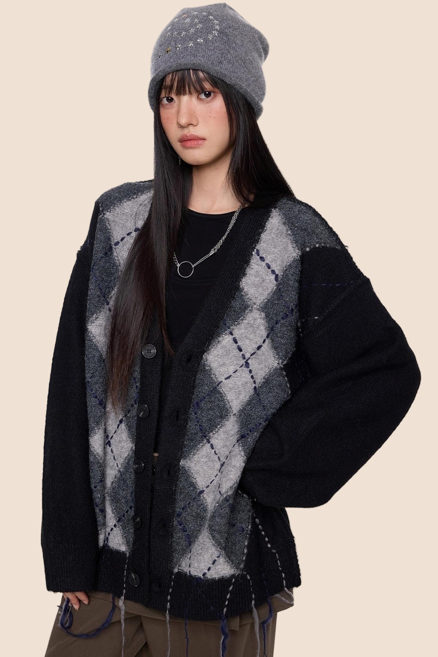 Diamond Tassel Knit Cardigan Sweater Jacket