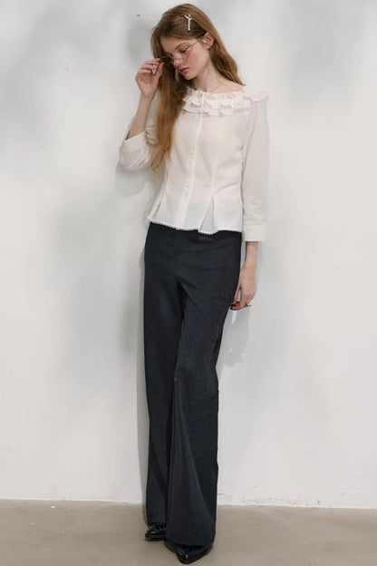 밤색 손으로 말아 올린 플레어 팬츠