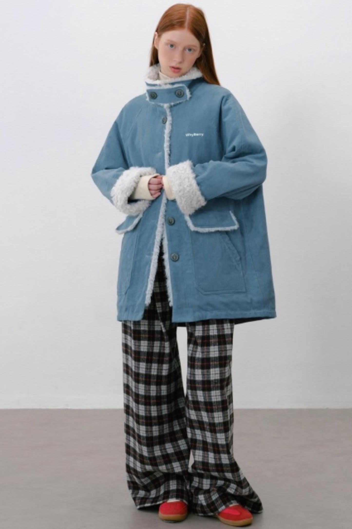 Corduroy Patchwork Fur Collar Jacket