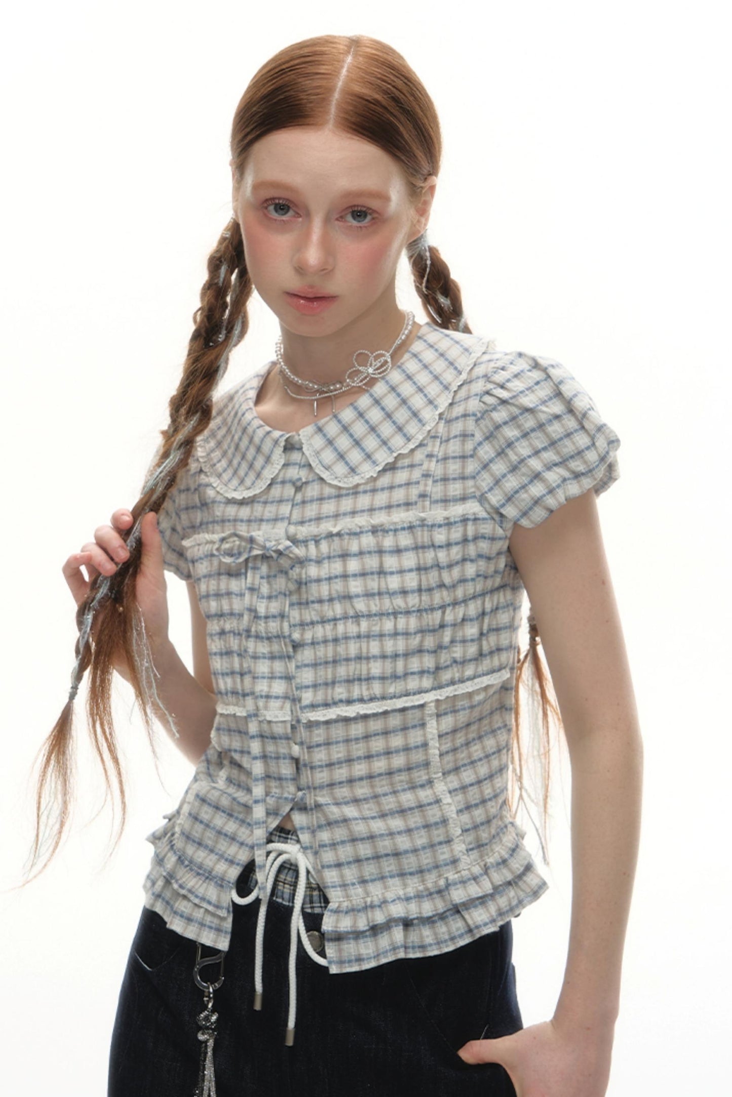 Designer Plaid Doll Collar Shirt