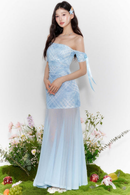 Sheer One-Shoulder Tulle Dress