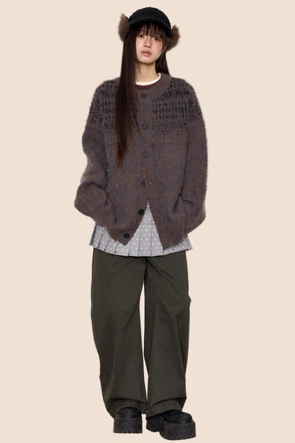 Brushed Crew Neck Cardigan