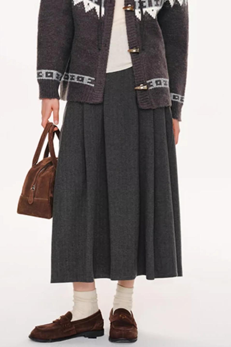 French Woolen Pleated Skirt