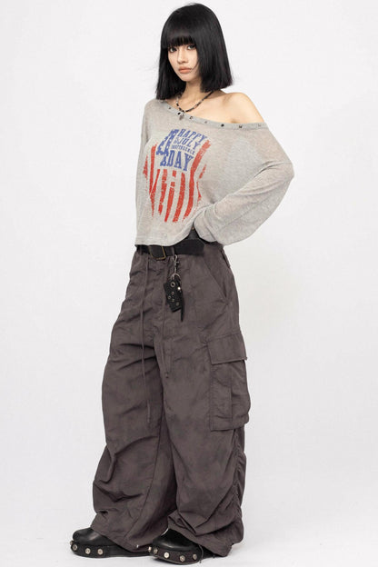 Slanted Shoulder Long Sleeve Top