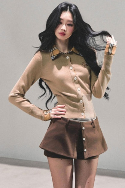 Fake Two Korean Long-Sleeve Knit Top