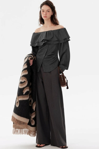 French One-Shoulder Striped Shirt