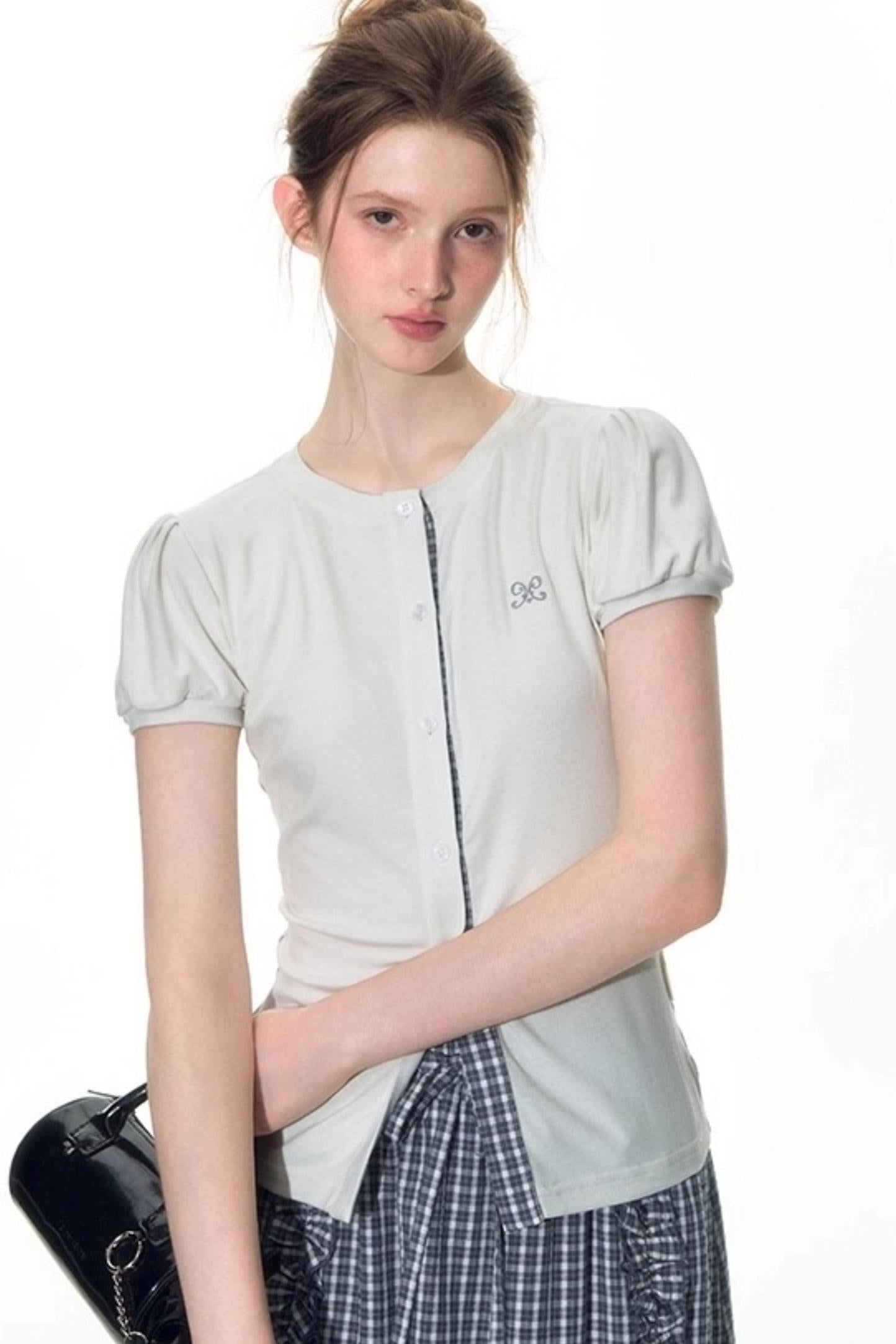 Original Slim Short Sleeve  Plaid Panelled Skirt Set-Up