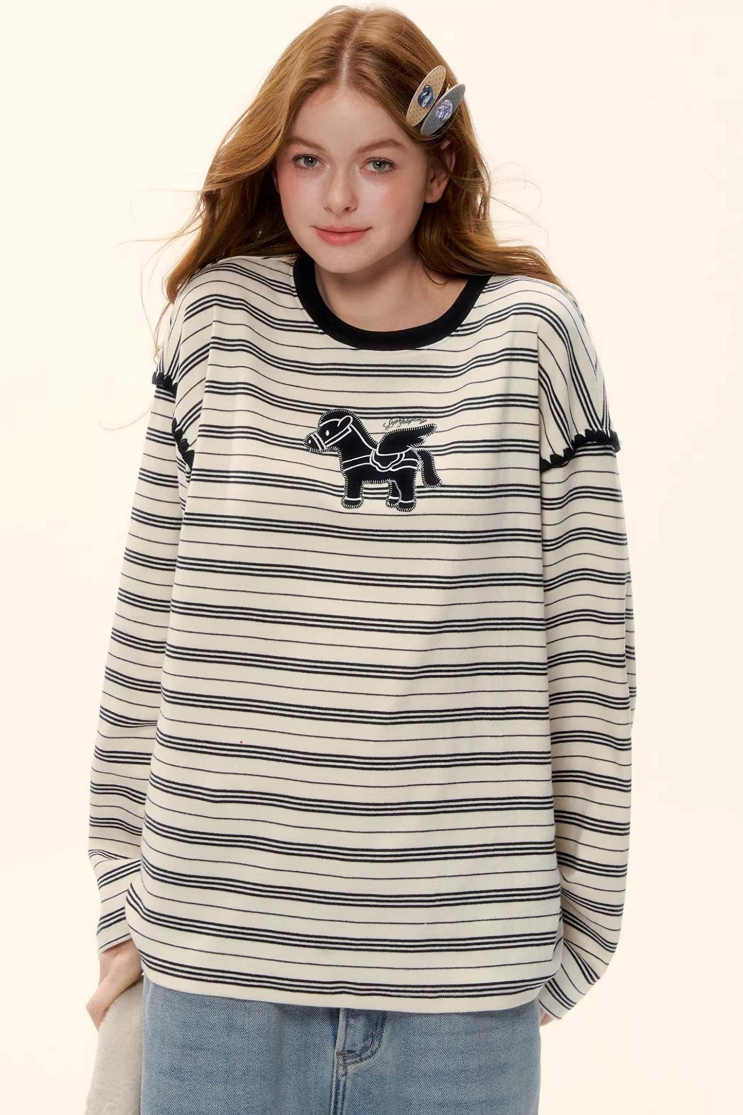 Striped Color-Blocked Crew Sweater