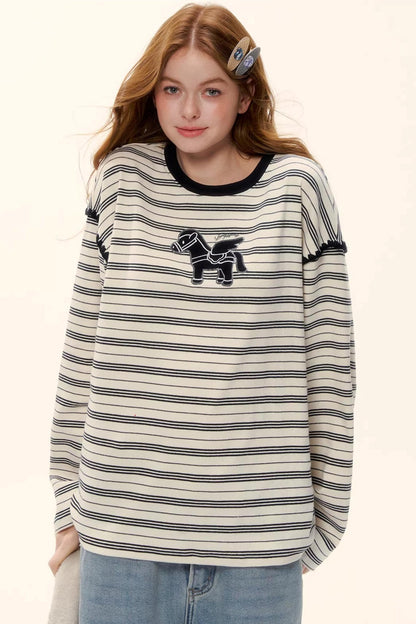 Striped Color-Blocked Crew Sweater