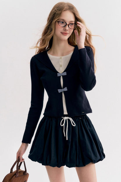 Contrasting Pleated Puffy Skirt