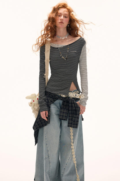 Striped Slim Long-Sleeved Top