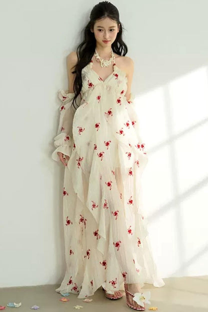 Floral Print Layered-Look Spaghetti Strap Dress