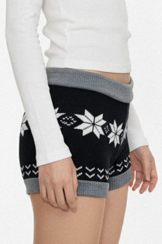 Black Fair Isle Knit Shorts