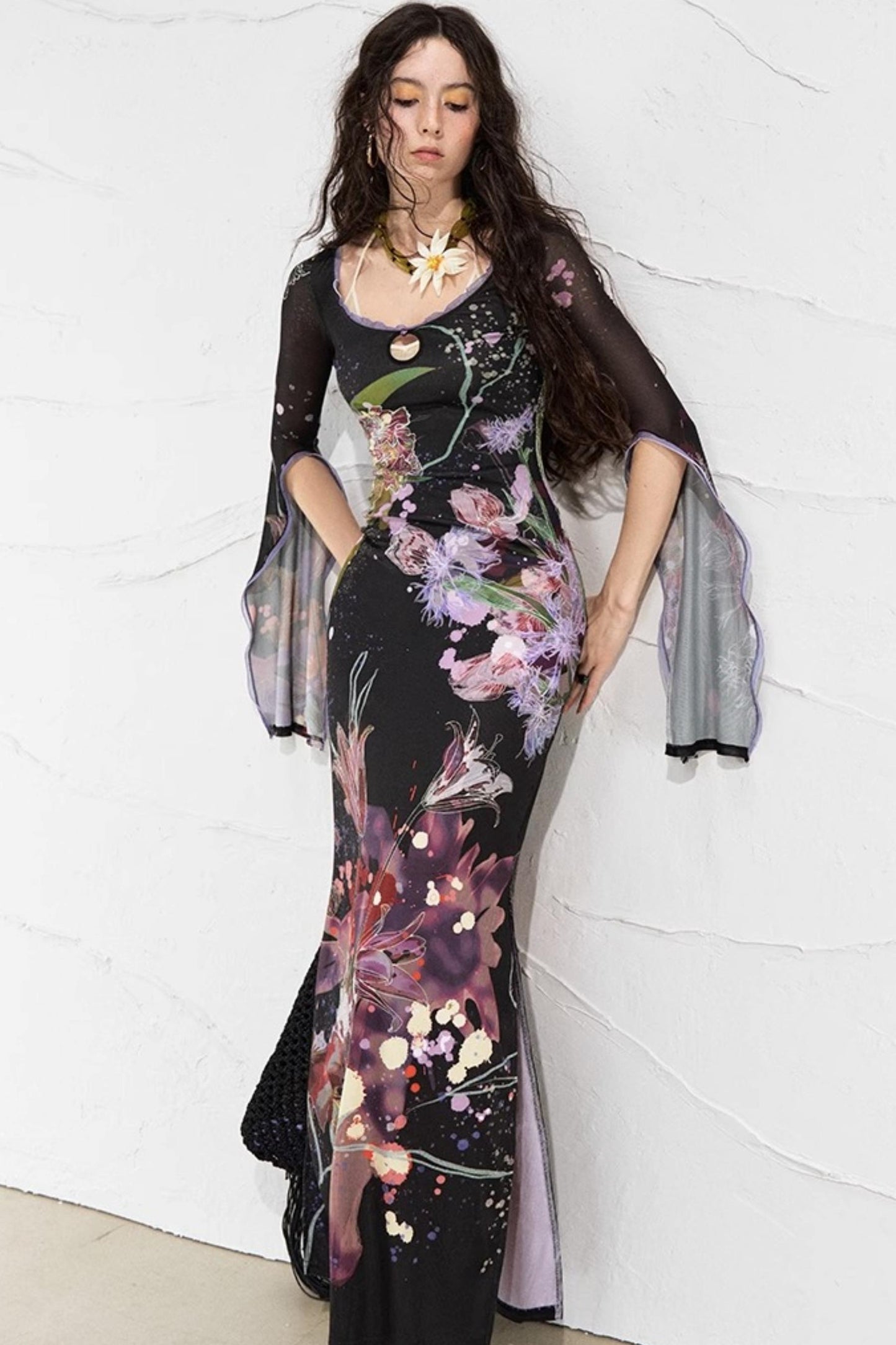 Floral Elegance Side-Slit Dress