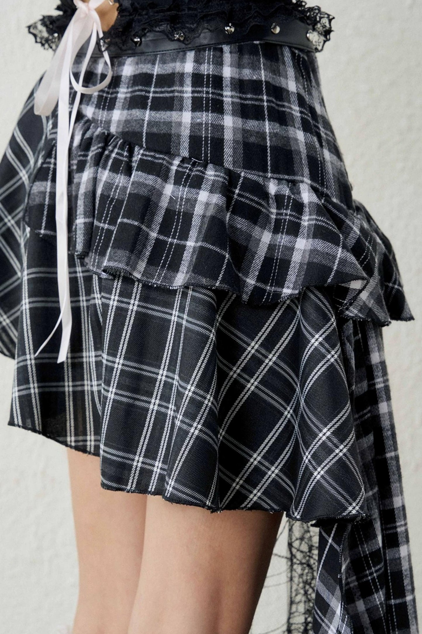 Irregular Hem Plaid Short Skirt