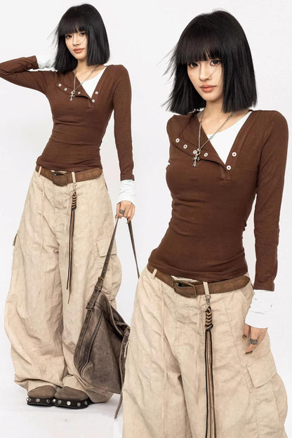 Haut deux pièces à faux empiècements de couleur