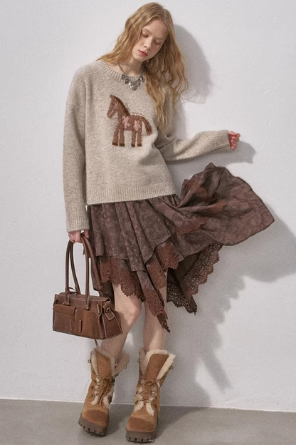 Lace Asymmetrical Tiered Skirt