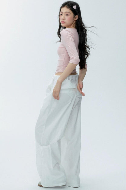 White Drawstring Wide-Leg Pants