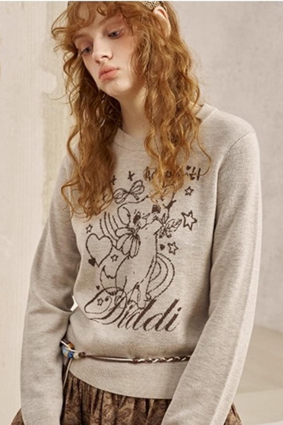 Rose Kitten Crew Neck Knitted Sweater
