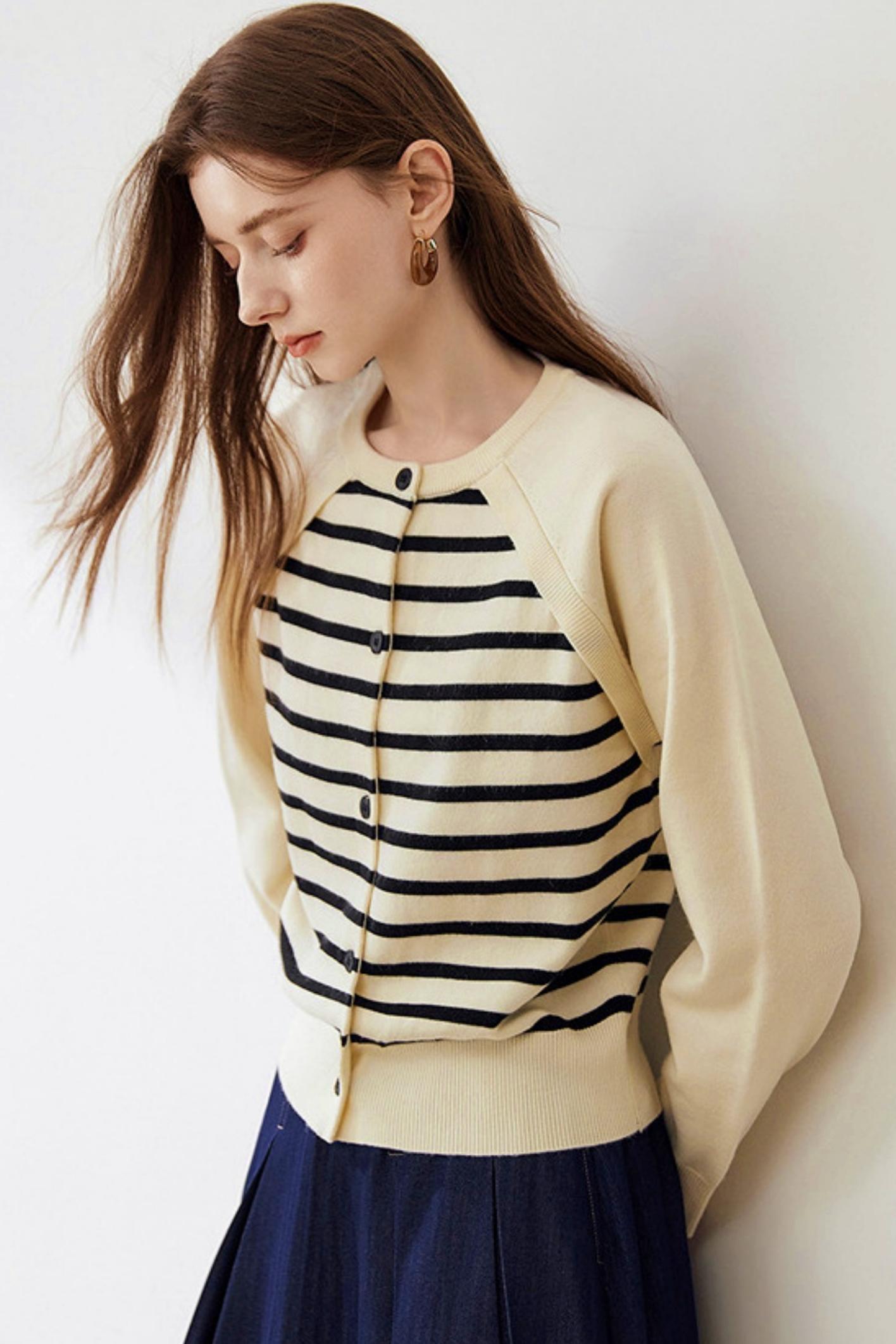 Raglan Sleeve Striped Knit Sweater