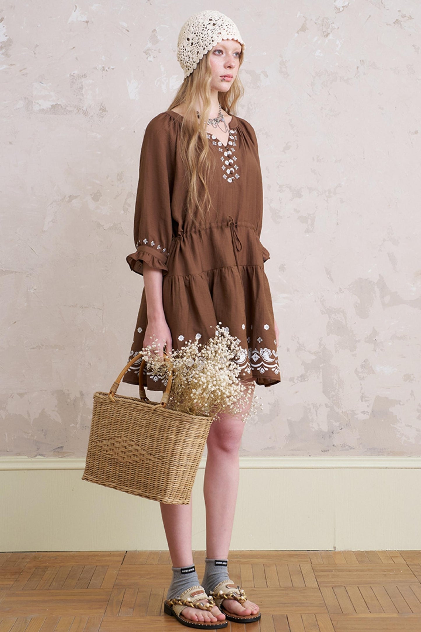 Summer V-Neck Drawstring Dress