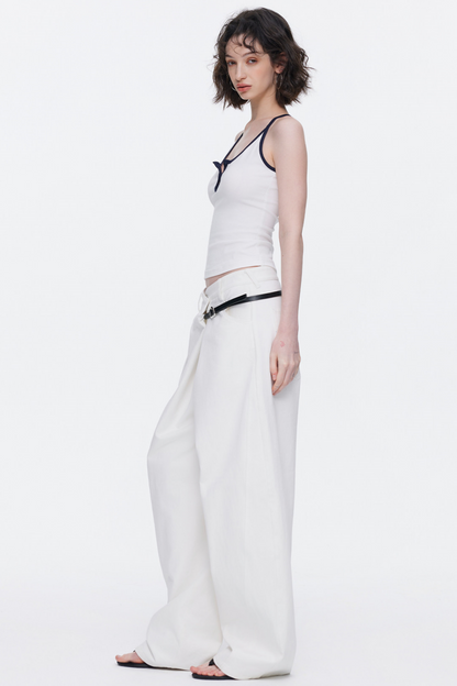 Asymmetrical Waistband Denim Pants