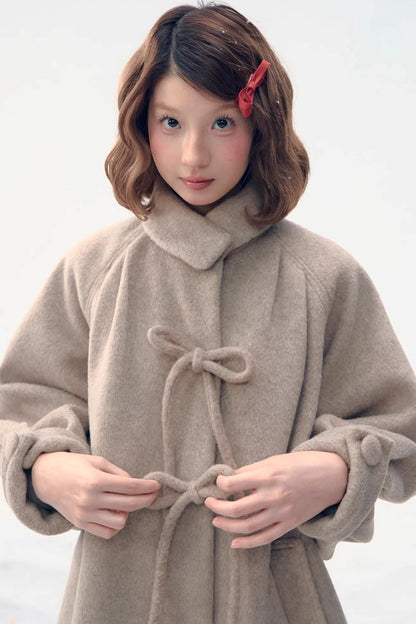 Retro Woolen Bow Coat