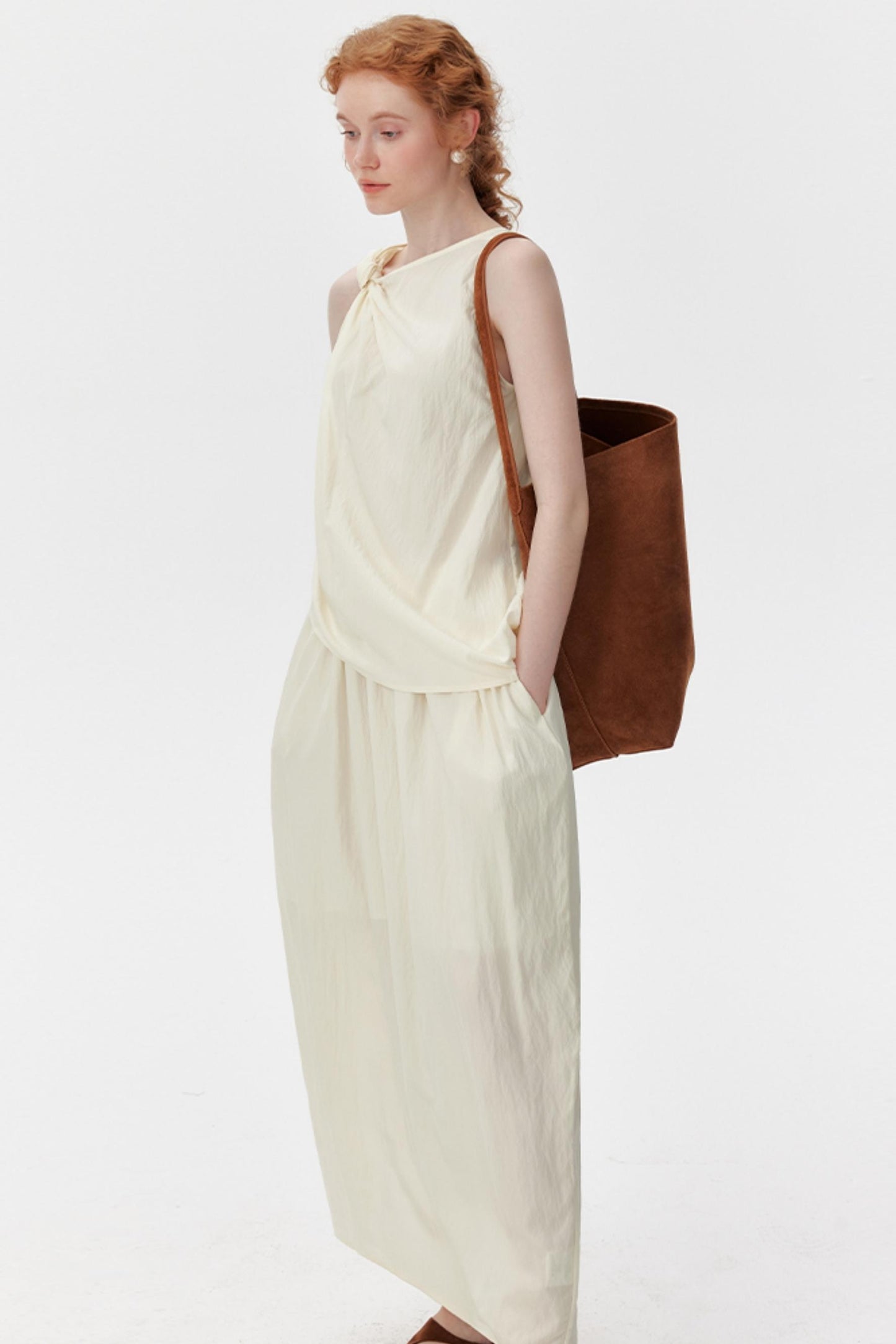 Textured Knot Vest & Skirt Set