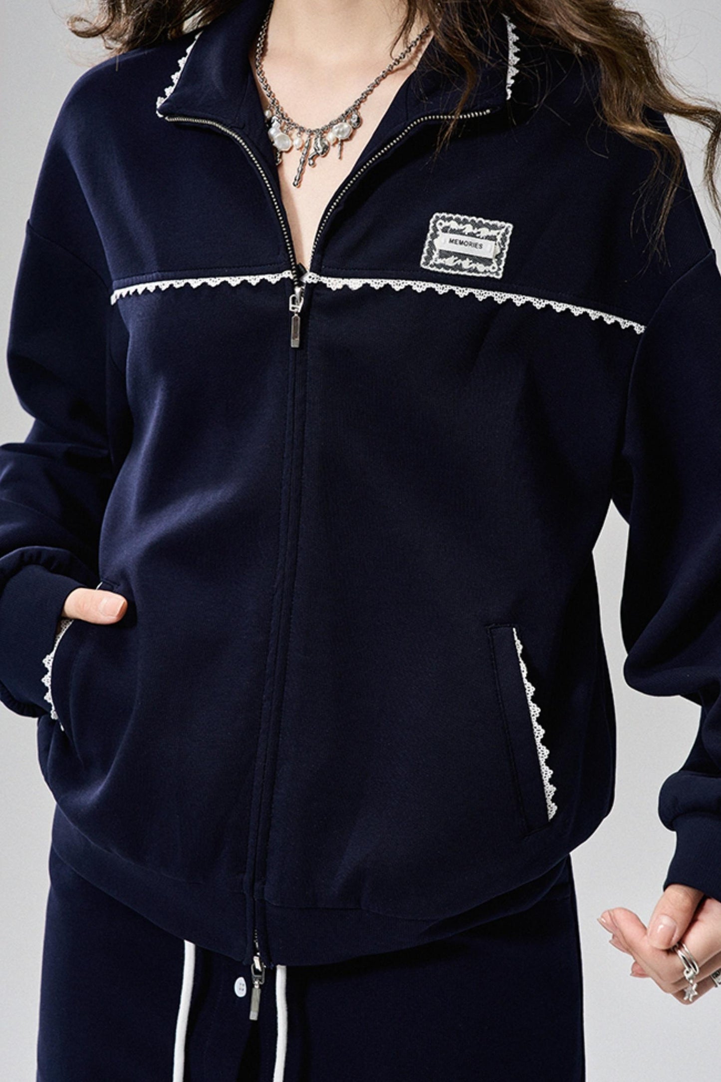 Navy Lace Jacket & Skirt Set-Up