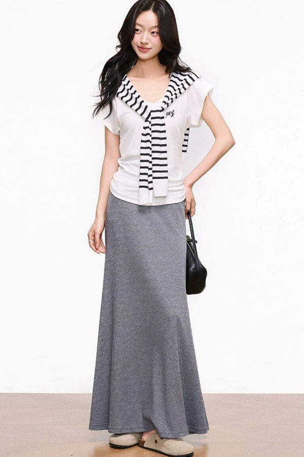 V-Neck Mermaid Skirt Top Set-Up