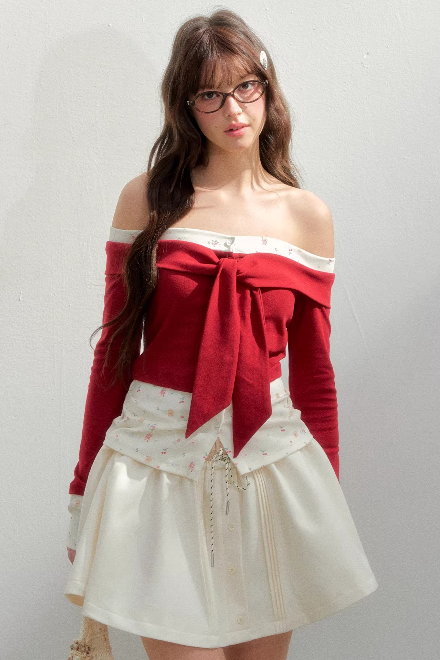 Bright Cherry Tie-Up Blouse