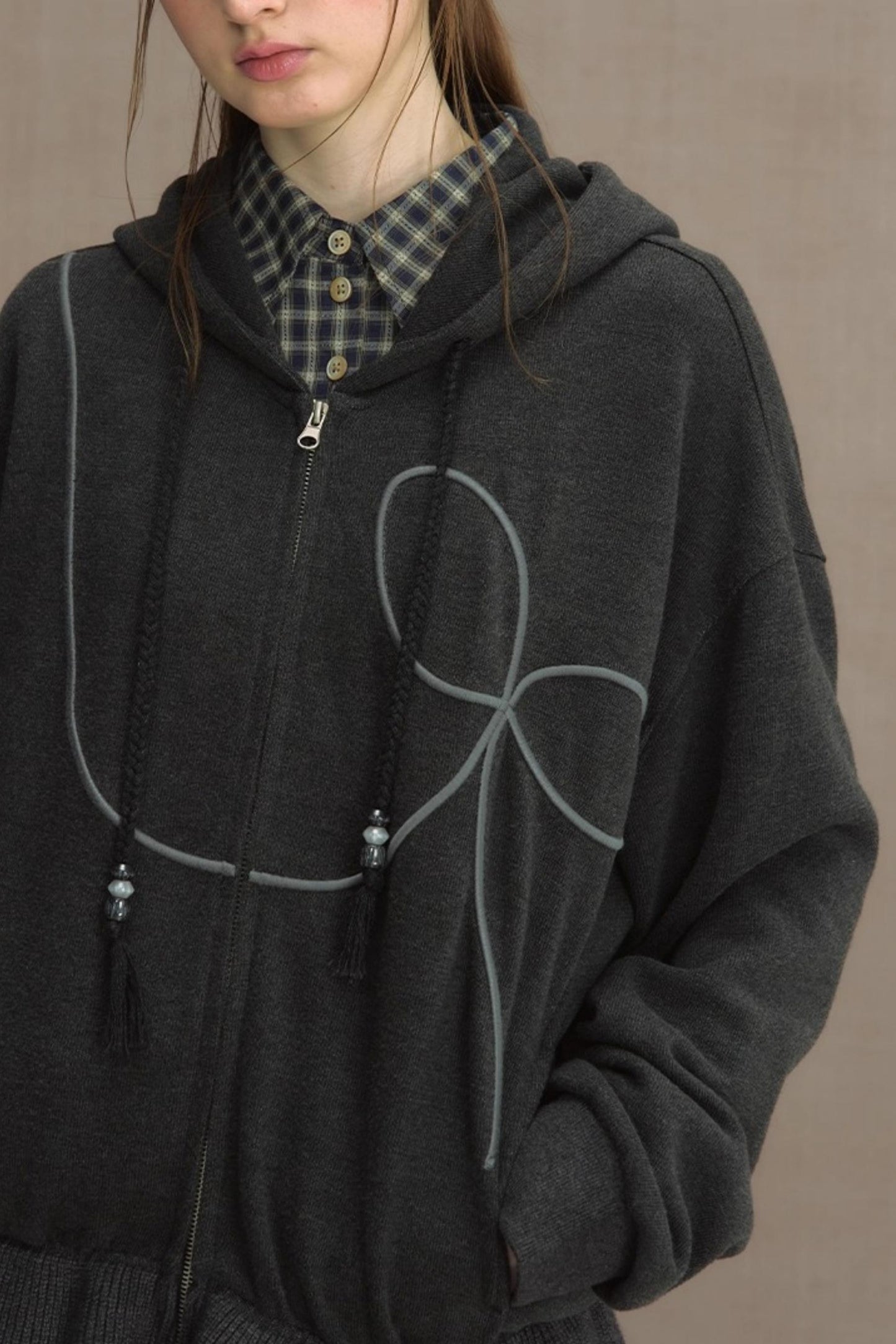 Autumn Gray Hooded Zipper Jacket