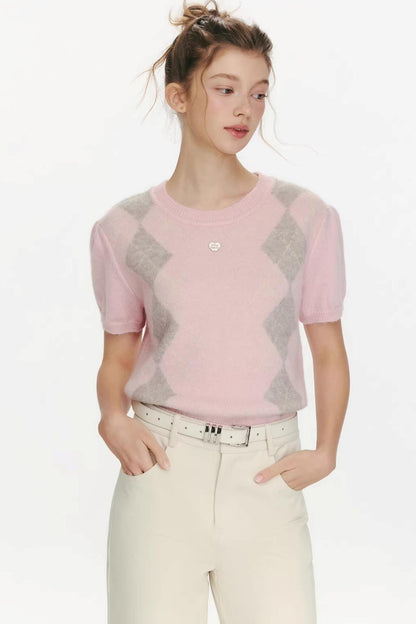 Gestepptes Strickoberteil mit Twilight-Blumenmuster