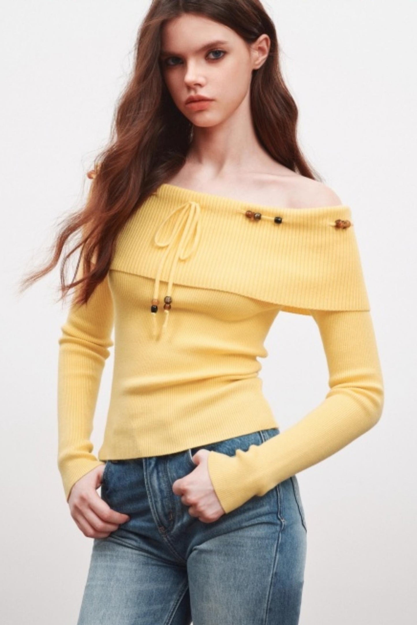 Beaded One-Shoulder Sweater