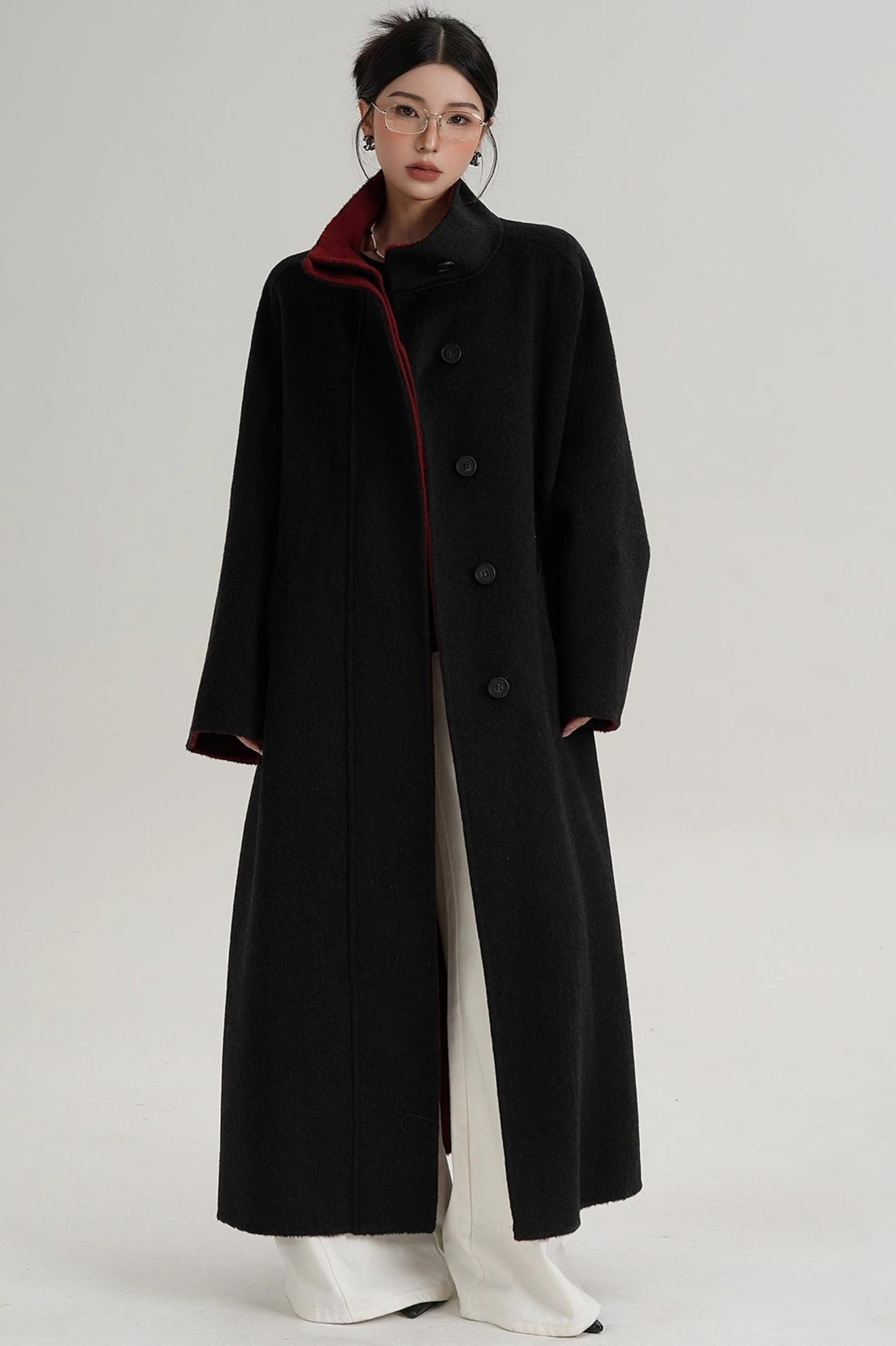 Casual Double-Sided High Neck Wool Coat