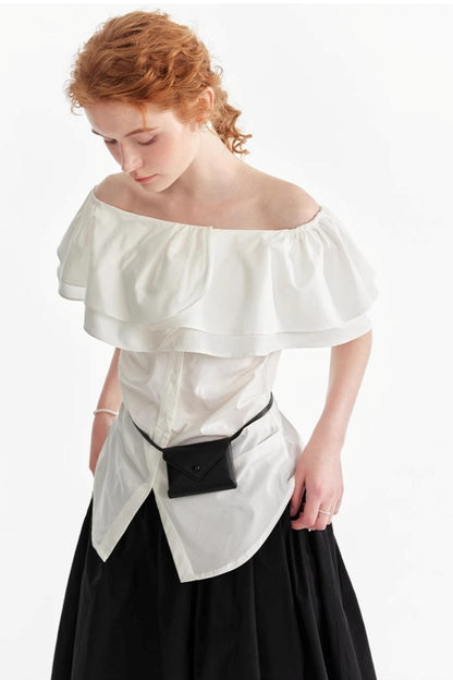 Blue Asymmetrical Ruffle Top