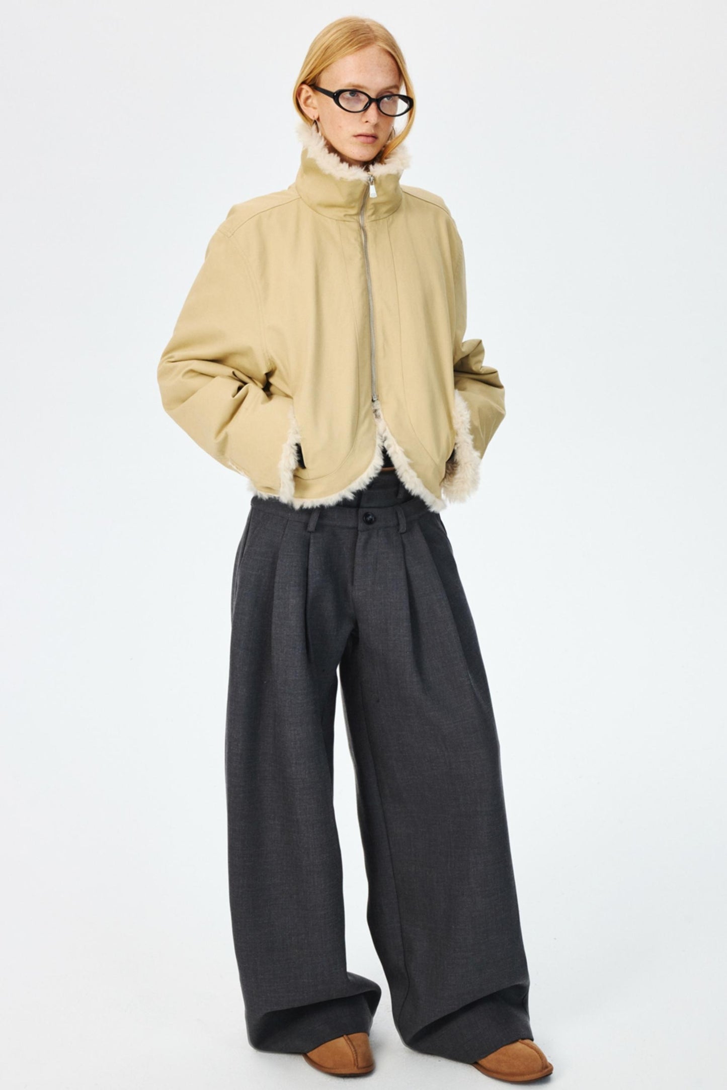 Three-Dimensional Pleated Slim Suit Pants