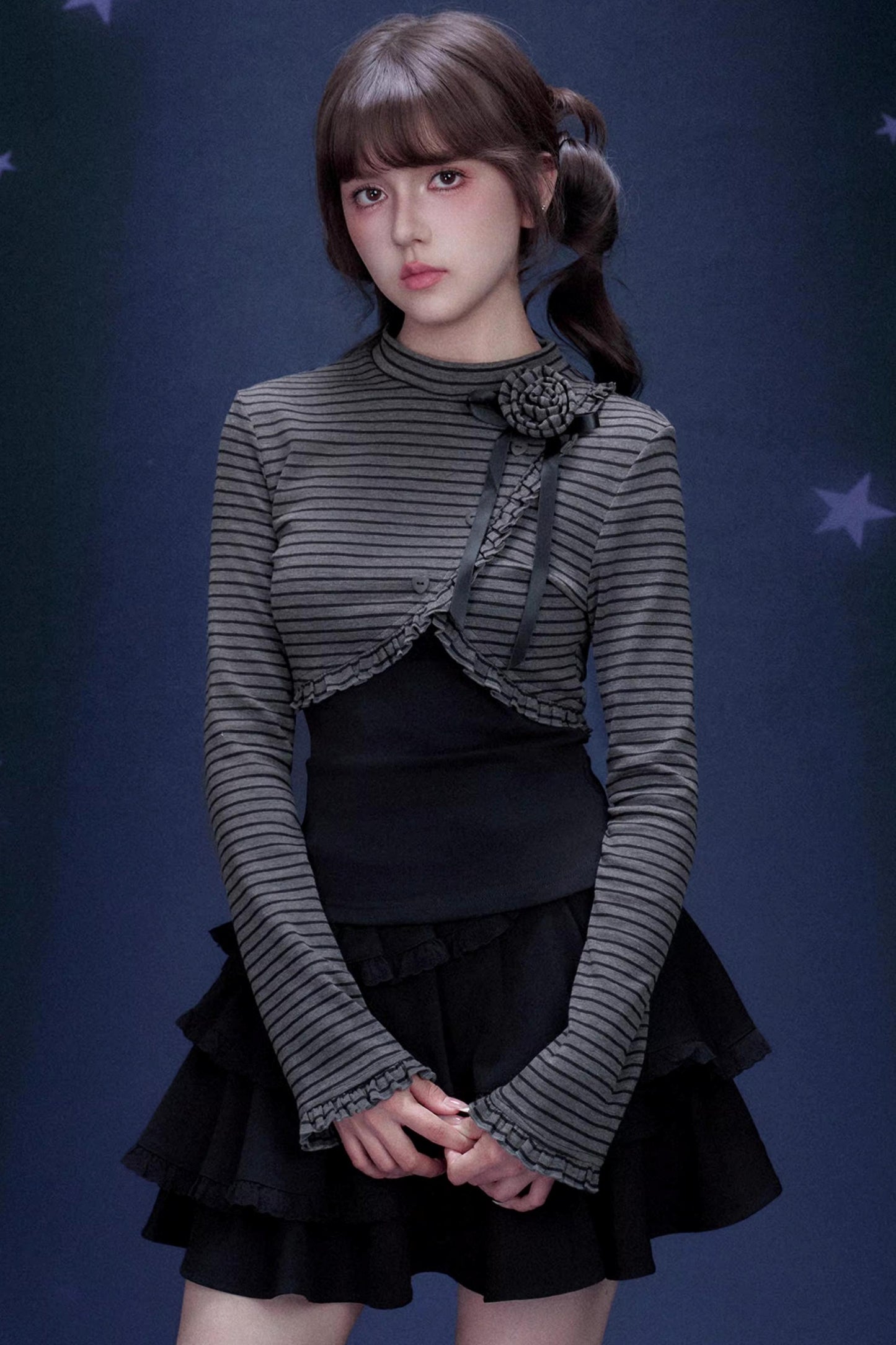 Rose Brooch Striped Top