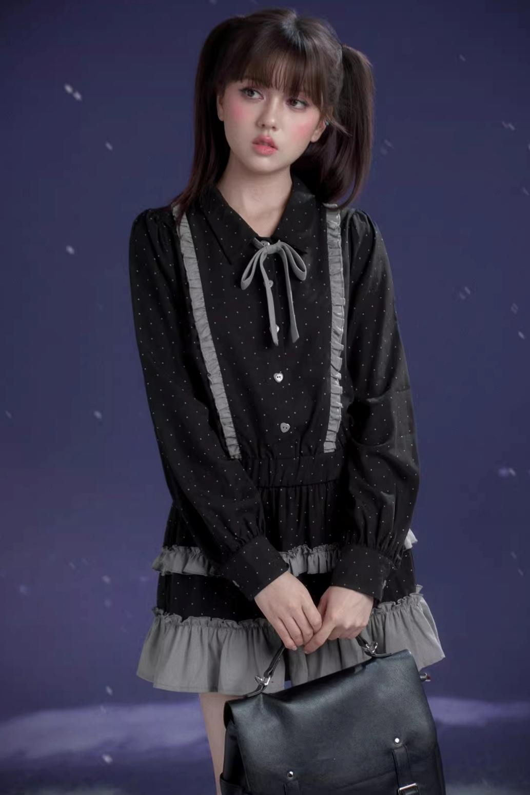 Dark Gray Polka Dot Dress