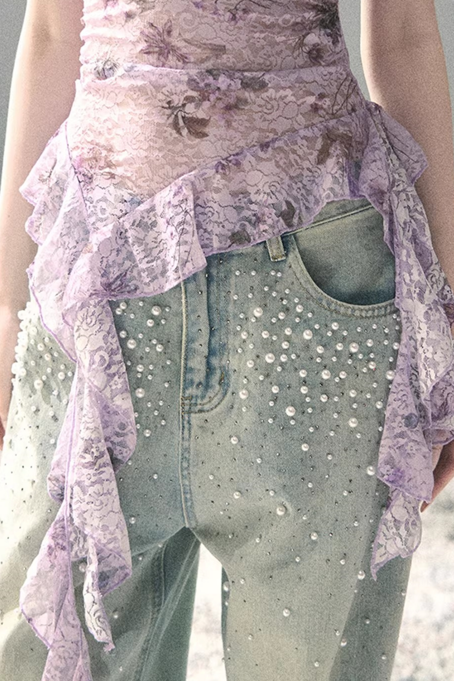 자주색 바우히니아 리본 탑