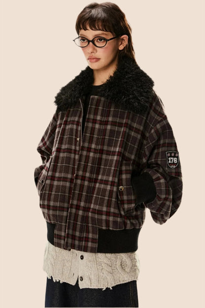 Retro Plaid Lamb Wool Jacket