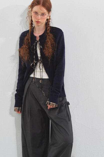 Vintage Check Lace-Up Cardigan