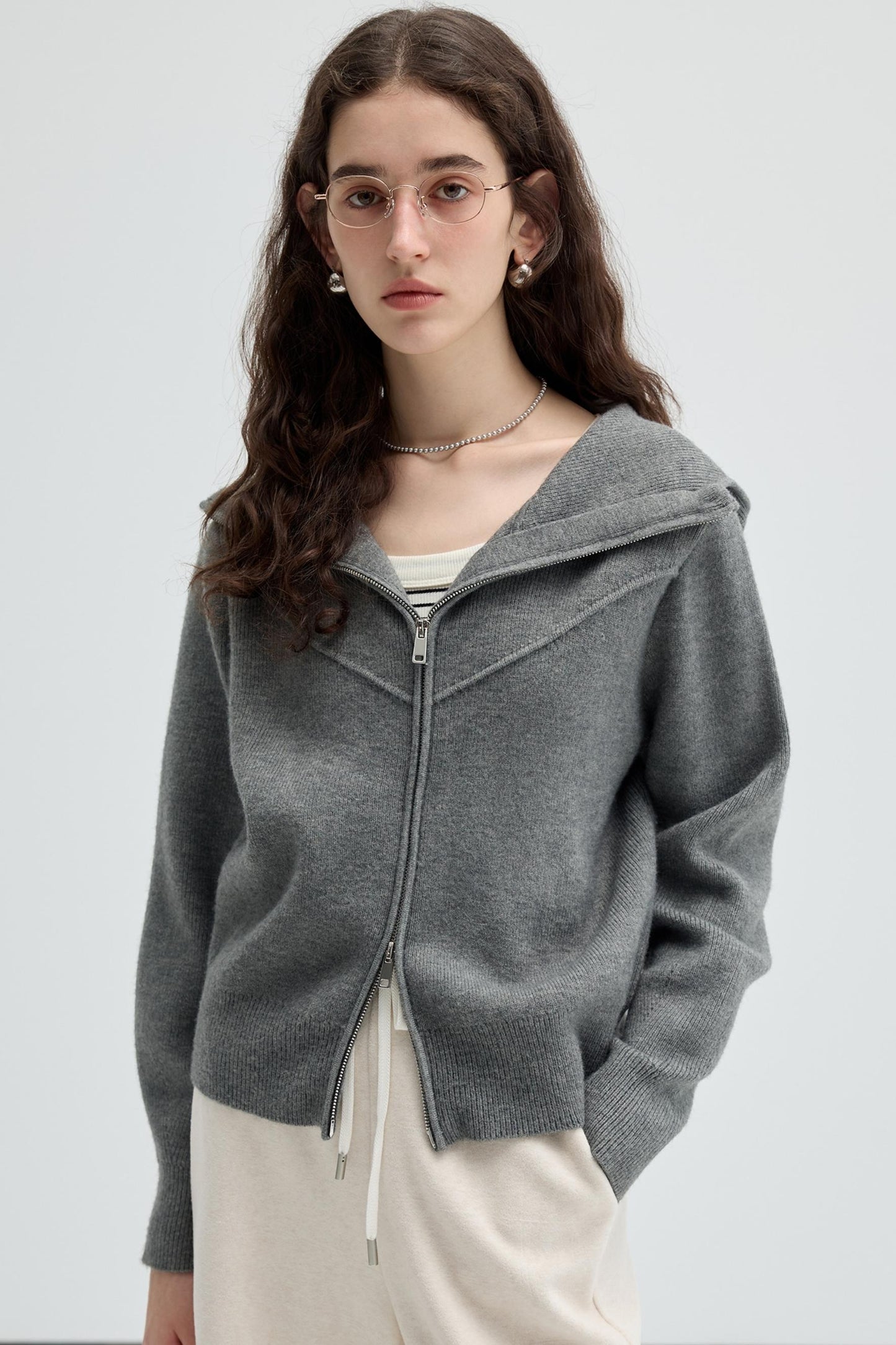 Grey Lapel Knit Cardigan Outer