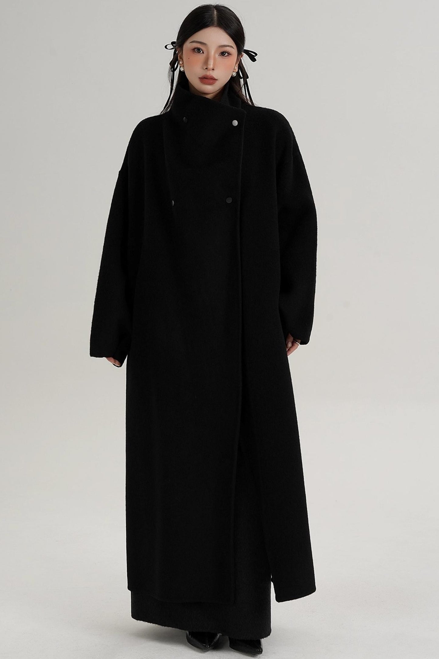 Stand-Up Collar Elongated Wool Coat